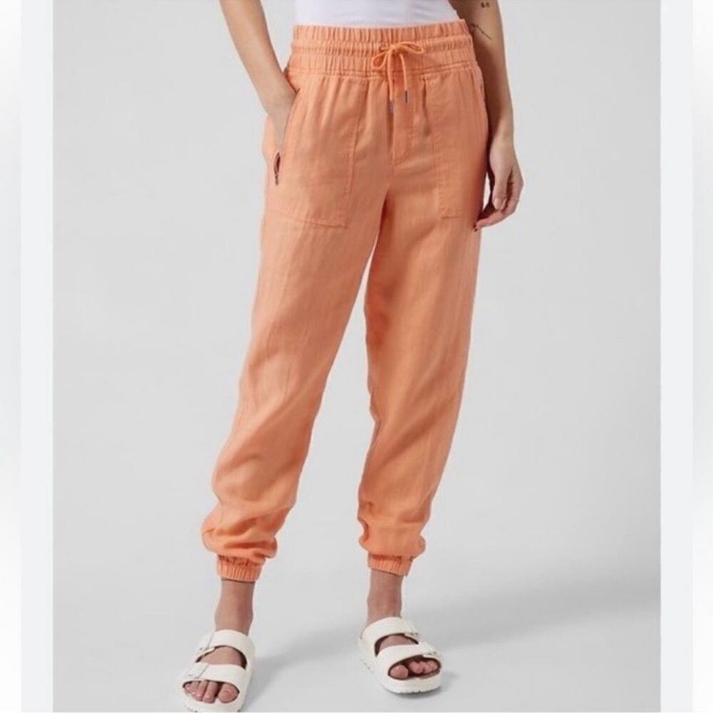 Athleta 2022 4 Cabo Linen Jogger Pants Orange 530642